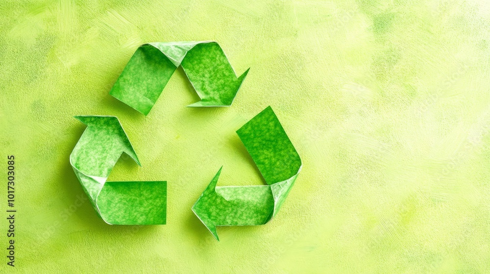 Aufkleber the classic recycling symbol in bright green, representing the three arrows in a loop to show the pr