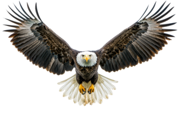 American Bald Eagle, Bald eagle flying isolated on transparent background.