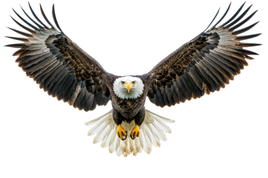 American Bald Eagle, Bald eagle flying isolated on transparent background.
