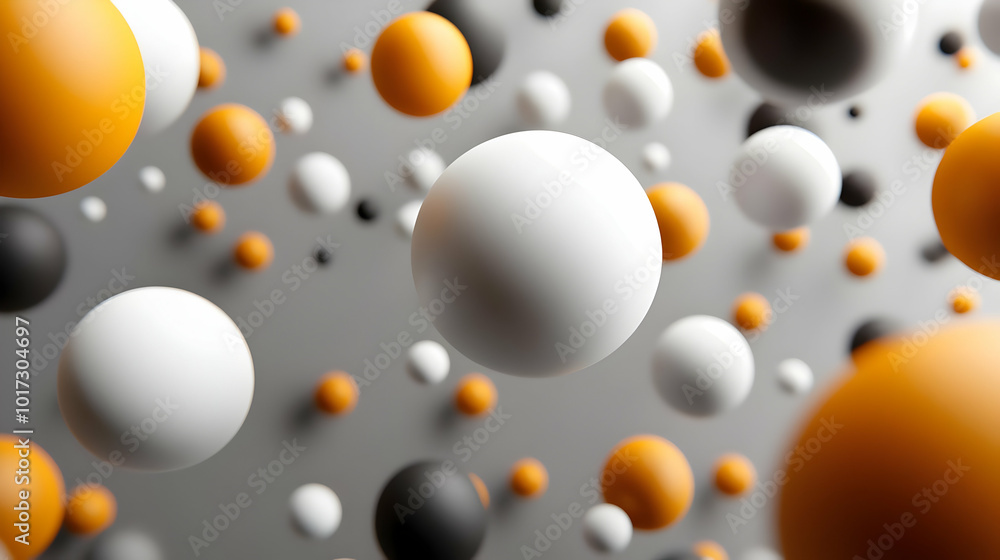Poster abstract composition of floating spheres in various colors.