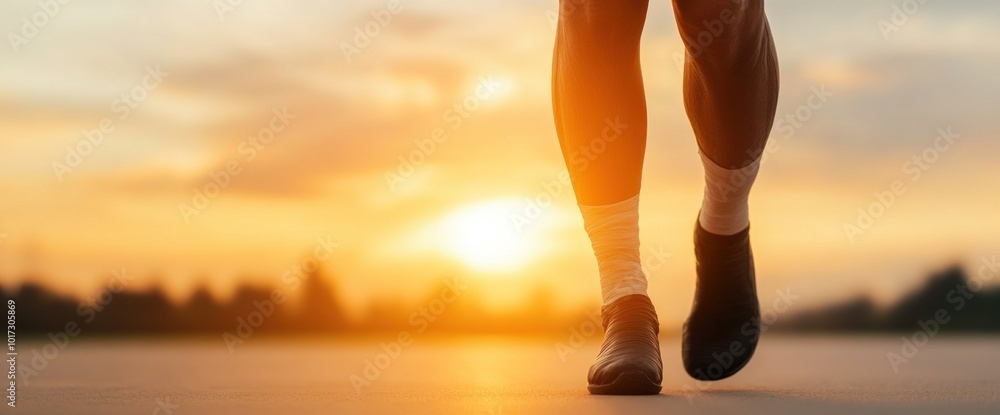 Poster embracing the journey a runner's path towards the setting sun