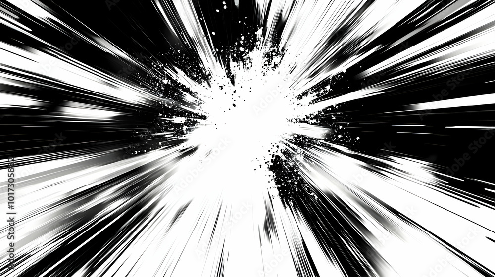 Poster abstract explosion of light and lines creating a dynamic effect.