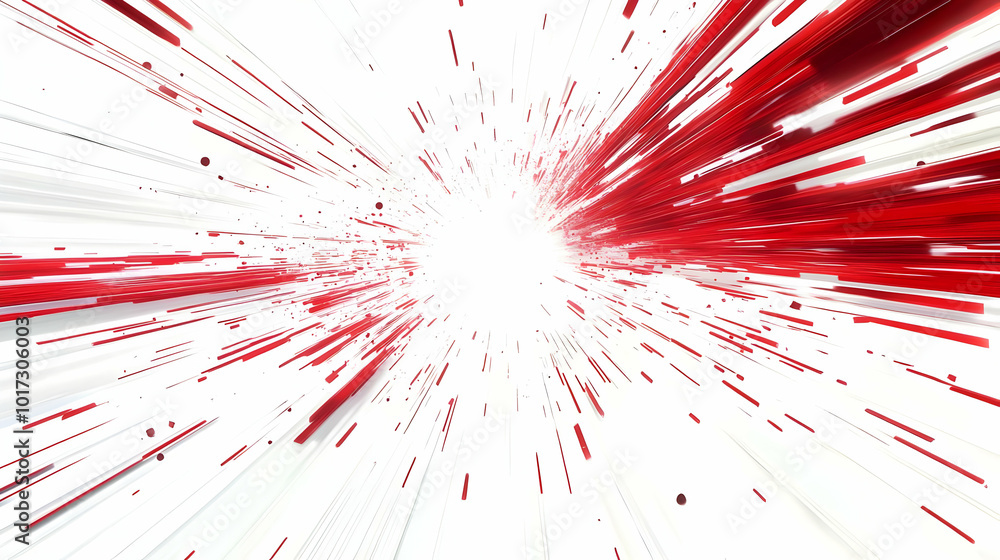Poster abstract explosion of red and white lines radiating from a center.