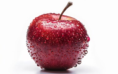 Red apple with water drops isolated on white background. Closeup.