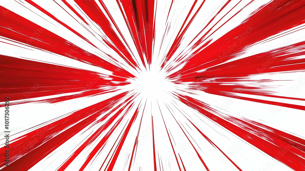 Poster abstract image featuring dynamic red and white radial lines.