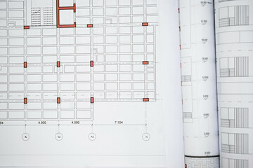 Technical construction drawings. Structural slab. Beam and joist system. Structural framing top view