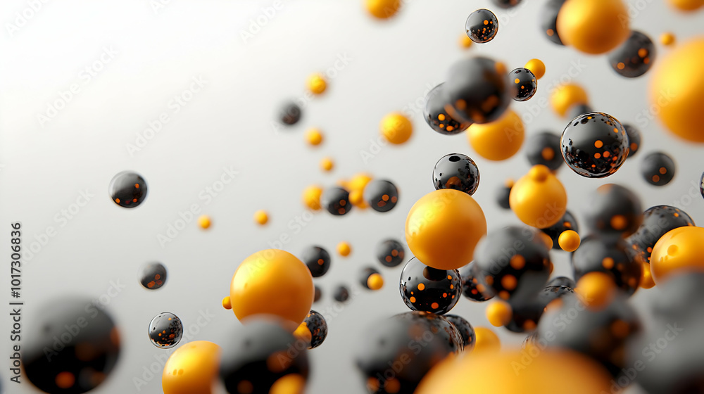 Poster abstract representation of particles in motion with varying colors.