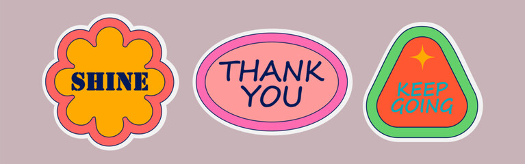 Motivational Stickers with Shine, Thank You, and Keep Going Messages

