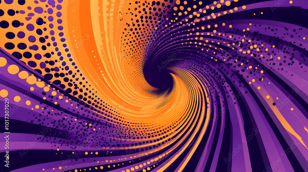 Poster abstract swirl of purple and orange tones creating a dynamic effect.
