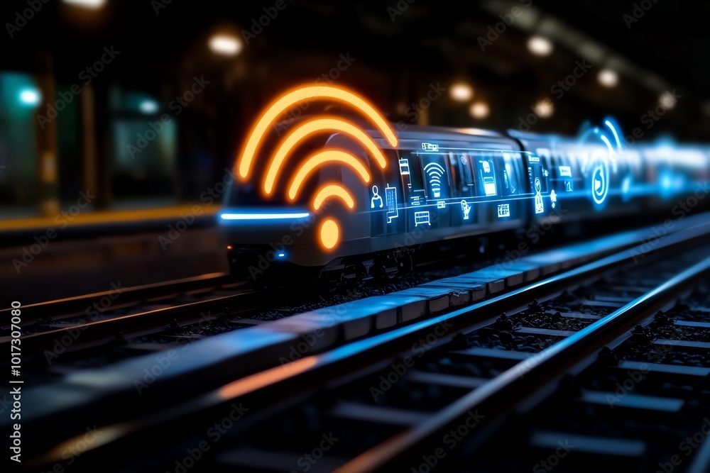 Poster Futuristic depiction of a smart city where businesses track customer lifetime value in real-time using AI and IoT devices that analyze purchasing patterns and engagement