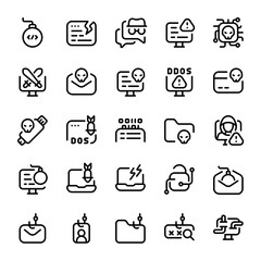 Fototapeta premium Cyber Attack Line Icon Sheet