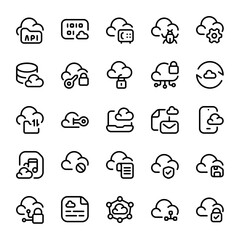 Secure Cloud Storage Line Icon Sheet