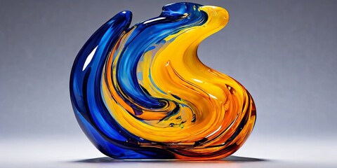 Fototapeta premium A blue and yellow glass vase with a wavy design