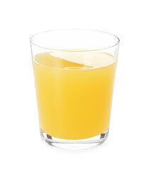 Glass with tasty pineapple juice isolated on white