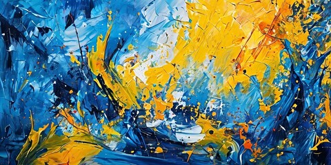 Obraz premium A painting of a splash of color with a blue and yellow background