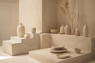 Minimalist product display with neutral tones and clean design