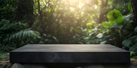 Naklejka premium Stone Display Plinth in a Mystical Forest