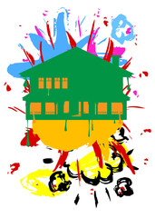 Naklejka premium House Graffiti tag. Abstract modern street art decoration performed in urban painting style.