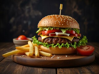 hamburger and fries