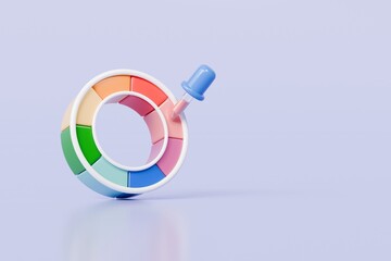 3d Dropper tool color palette guide with color wheel icon on isolated background. Painter tool art design concept. Minimal Swatch tool suck colors pick designer tool use in design program. 3d render.