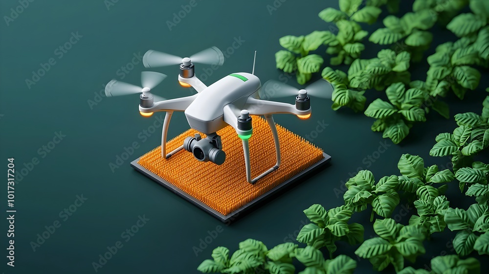 Poster autonomous drone flying over farmfield capturing aerial data for advanced agricultural analytics and