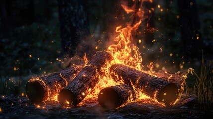 Naklejka premium vibrant flames engulfing wooden logs