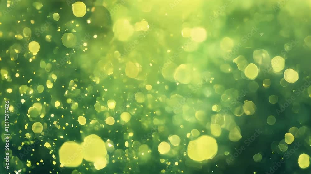 Aufkleber a mesmerizing green bokeh background with light particles, creating a fresh and dreamy atmosphere pe