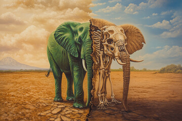 Fototapeta premium Global warming, its effects on animals, changes from abundance to drought.
