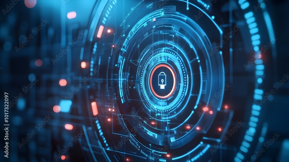 Poster futuristic smart home security system with a digital holographic control panel showcasing advanced a
