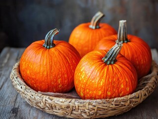 pumpkin harvest on wooden table highlights nutritional benefits and Halloween decorations
