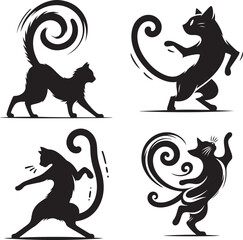 Obraz premium A funky cat silhouette mid twist, tail swishing vector style on solid white background