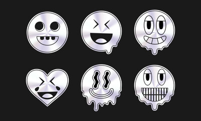 Metallic and Holographic Emoji Set with Fun and Expressive Faces

