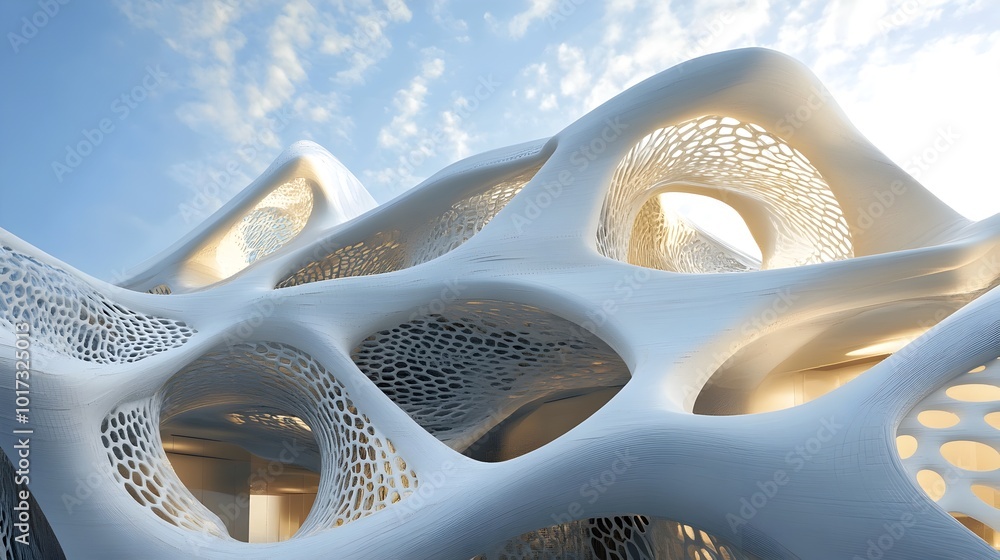 Aufkleber futuristic 3d printed architectural structure innovative digital building design showcasing cutting 