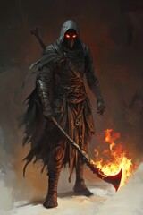Fototapeta premium Grim reaper with scythe. Halloween theme poster.