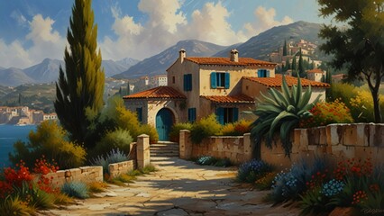 Naklejka premium village in the mountains