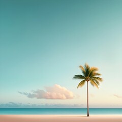 Fototapeta premium Tranquil Sunset Over Peaceful Beach with Single Palm Tree