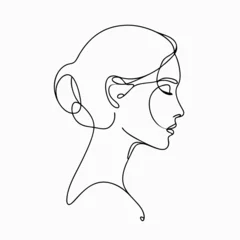 Papier peint photo intissé Female profile in minimalist one-line sketch