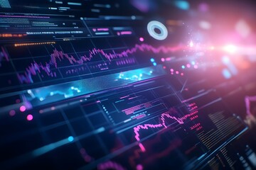 Obraz premium 3D Render of Dynamic Financial Data and Market Trends