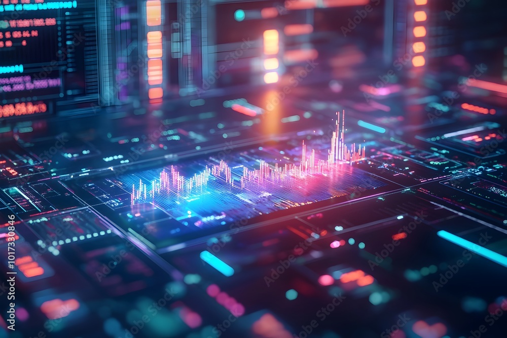 Poster futuristic 3d render of emerging technologies integrating with the market