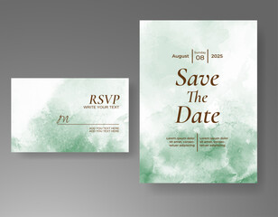 Wedding card invitation template with hand painted watercolor splash