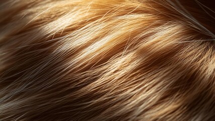 Fototapeta premium Closeup shot of a cats fur, focusing on individual hair strands with reflections of sunlight, capturing the softness and fine detail