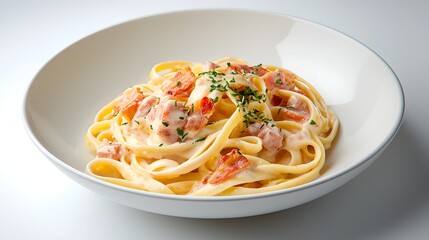 Mouthwatering 3D of Creamy Carbonara Pasta with Savory Bacon Bits a Classic and Indulgent Italian Dish