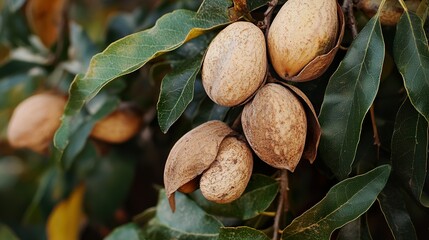 Obraz premium Closeup of Almonds on a Branch - Nature's Bounty