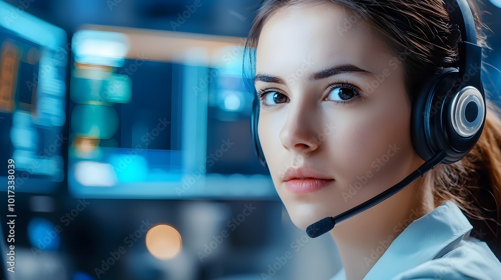 Poster skilled and professional female dispatcher expertly delivering efficient customer support in a futur