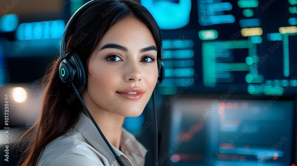 Poster portrait of a focused female dispatcher providing professional and efficient customer support servic