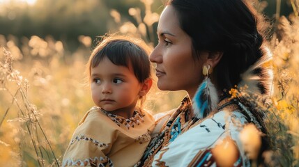A Native American mother sharing parenting tips on raising children with respect for nature and traditions