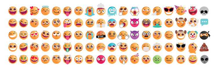 Emoji flat characters vector set. Emoticons icon collection in funny, naughty, sleepy, crying, sad facial expression collection elements isolated in white background. Vector illustration emojis flat 