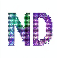 A colorful pixelated representation of the letters "ND".