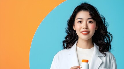 Asian woman pouring medication from a bottle into her hand for a skin and hair treatment ritual in the comfort of her home emphasizing the importance of healthcare and daily wellness routines