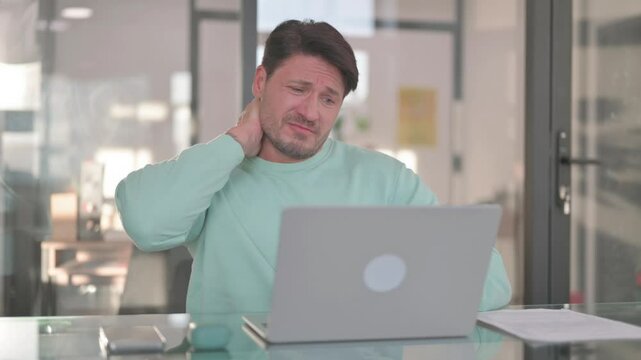 Tired Man having Neck Pain, Work Overload